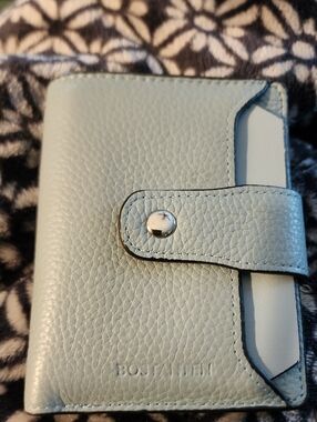 Bostanten Light Blue Pebbled Leather Bifold Wallet